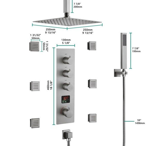 Cascada Assisi 10" Ceiling Mount Digital Rainfall Shower System - Side View