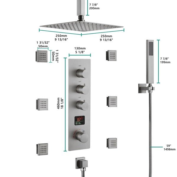 Cascada Assisi 10" Ceiling Mount Digital Rainfall Shower System - Side View