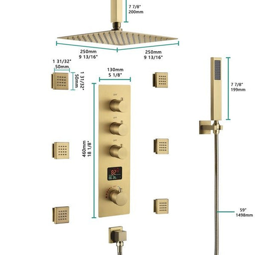 Cascada Assisi 10" Thermostatic Digital Display Shower System - Side View