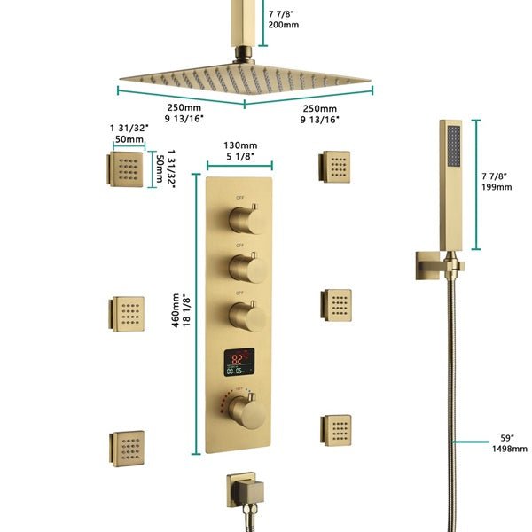 Cascada Assisi 10" Thermostatic Digital Display Shower System - Side View