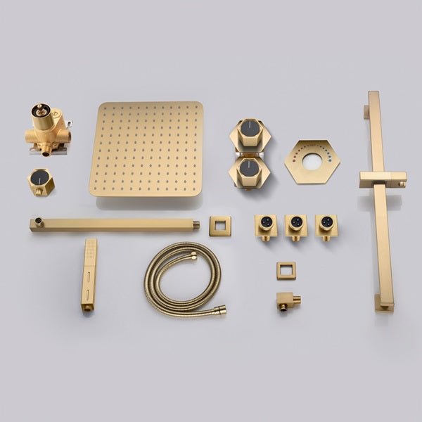 Cascada Barcelona 12" Brushed Gold Rain Shower Set - Close-Up