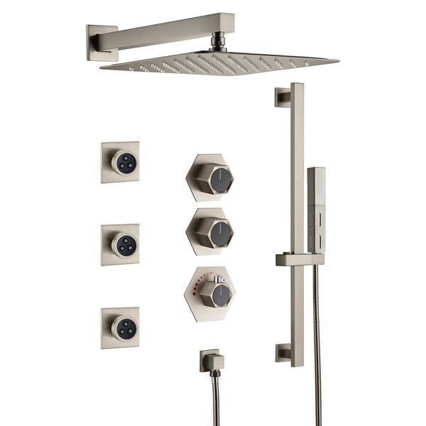 Cascada Barcelona 12" Brushed Nickel Rain Shower Set - Close-Up