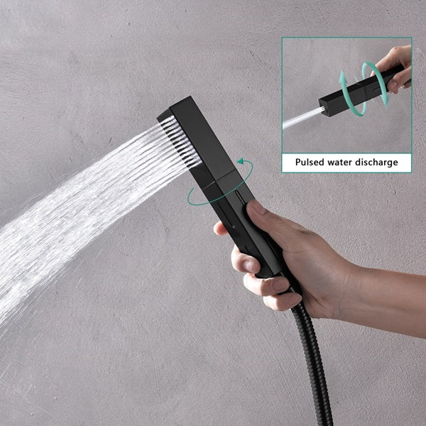 Cascada Barcelona 12" Matte Black Rain Shower Set - Close-Up