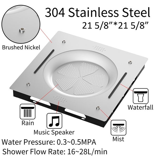 Cascada Bellagio 22" LED Music Dual Rainfall Shower System - View 24