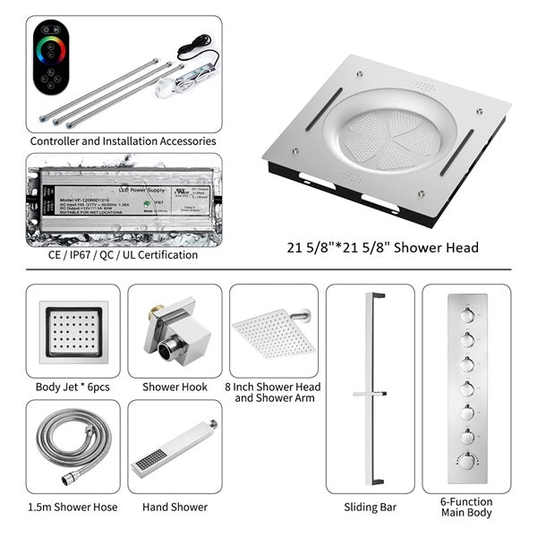 Cascada Bellagio 22" LED Music Dual Rainfall Shower System - View 29