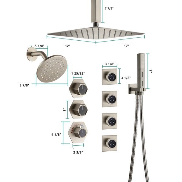 Cascada Bilbao 16" Brushed Nickel Dual Shower Head System - Close-Up