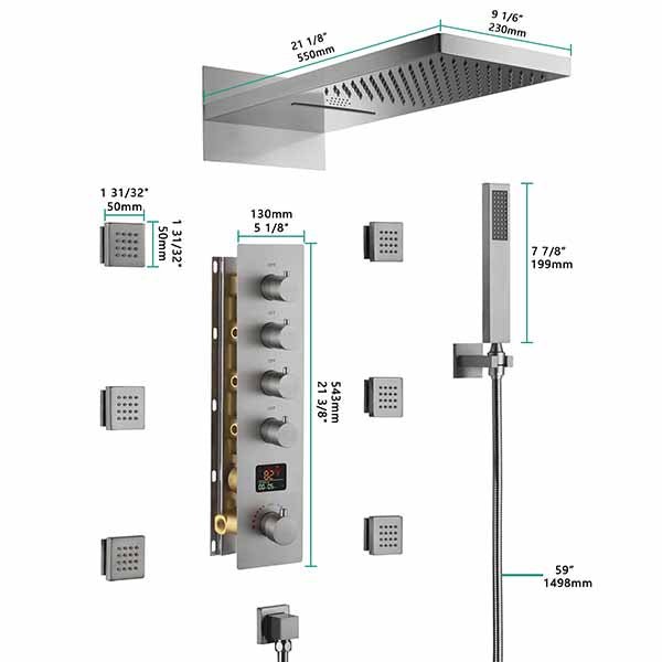 Cascada Bologna 9"x22" Bluetooth LED Digital Shower System - Installation View