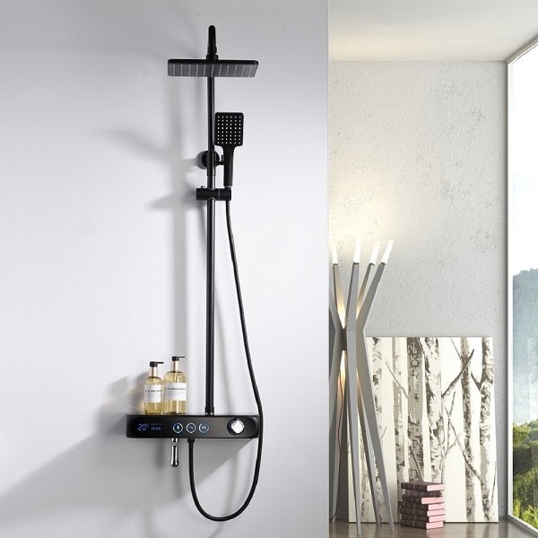 Cascada Caesar 8" Matte Black Thermostatic Digital Shower Faucet System - Detail View