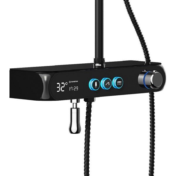 Cascada Caesar 8" Matte Black Thermostatic Digital Shower Faucet System - Installation View