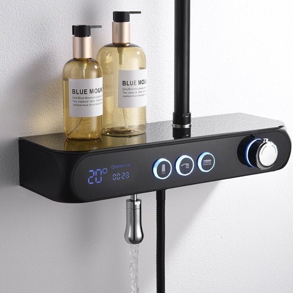 Cascada Caesar 8" Matte Black Thermostatic Digital Shower Faucet System - Side View