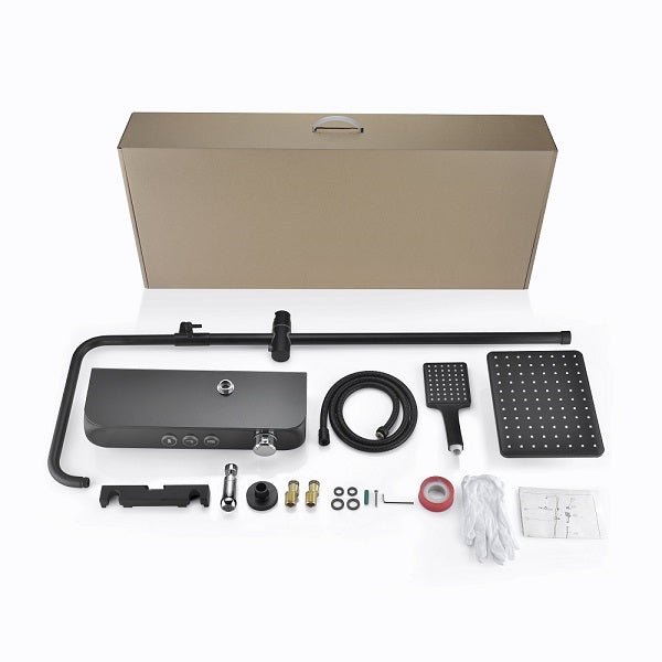 Cascada Caesar 8" Matte Black Thermostatic Digital Shower Faucet System - Close-Up