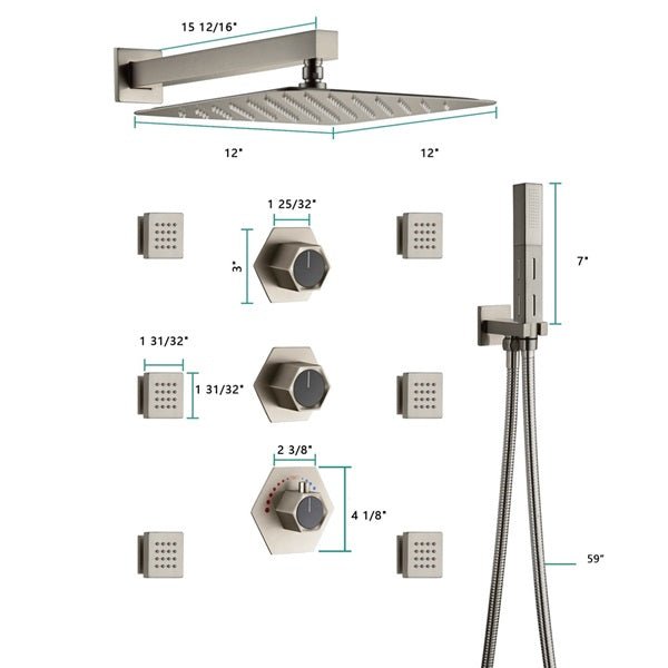 Cascada Camellia 12" Brushed Nickel Shower System - Detail View