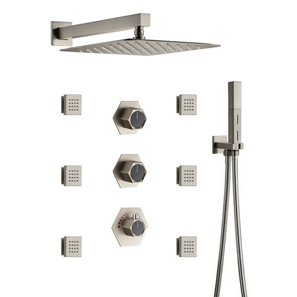 Cascada Camellia 12" Brushed Nickel Shower System - Dimensions