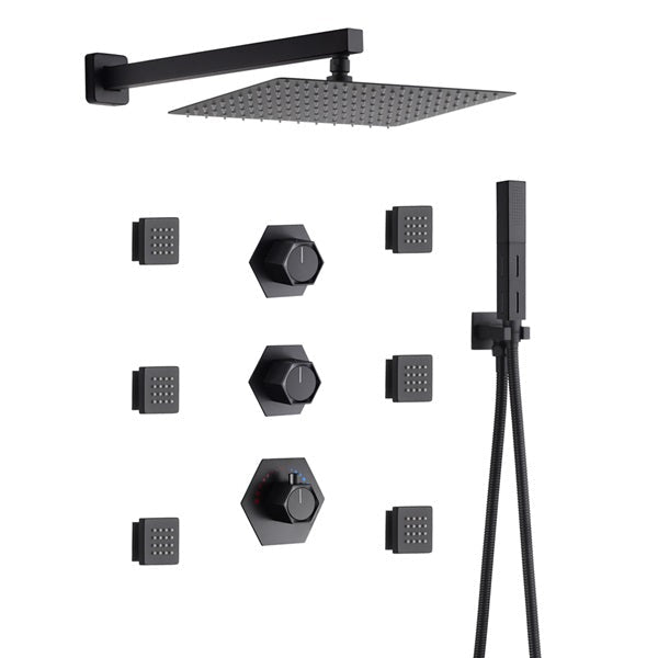 Cascada Camellia 12" Matte Black Shower System - Dimensions