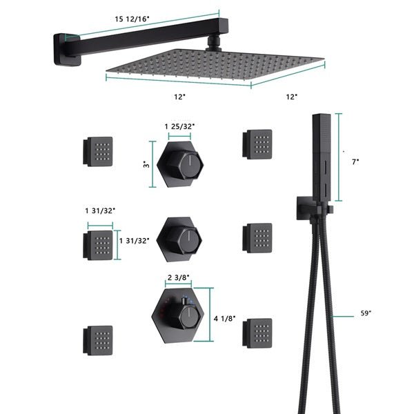 Cascada Camellia 12" Matte Black Shower System - Features