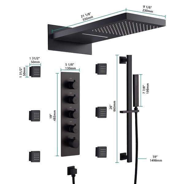 Cascada Showers Capri 9"x22” Music LED Shower System: The Ultimate Shower Experience - Features