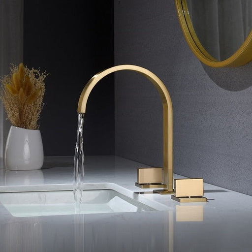 Cascada Brushed Gold Waterfall Sink Faucet with Dual Square Handles