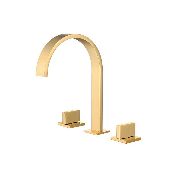 Cascada Polished Gold Bathroom Sink Faucet, Waterfall Spout with Dual Handles - Close-Up