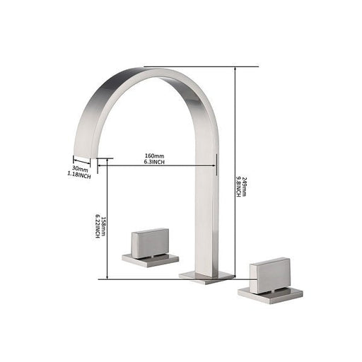 Cascada Brushed Nickel Waterfall Bathroom Sink Faucet with Dual Square Knobs - Side View