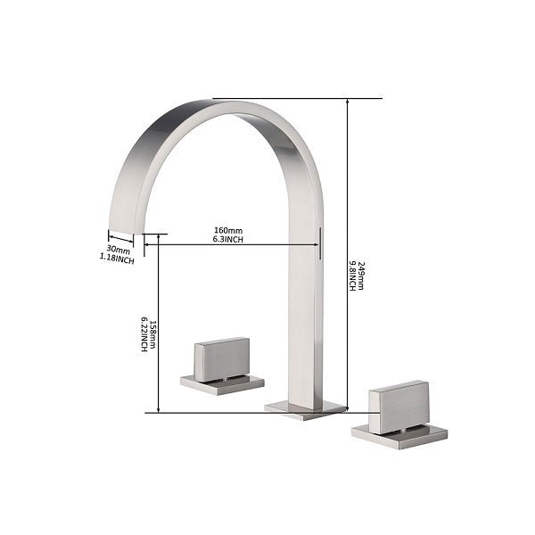 Cascada Brushed Nickel Waterfall Bathroom Sink Faucet with Dual Square Knobs - Side View