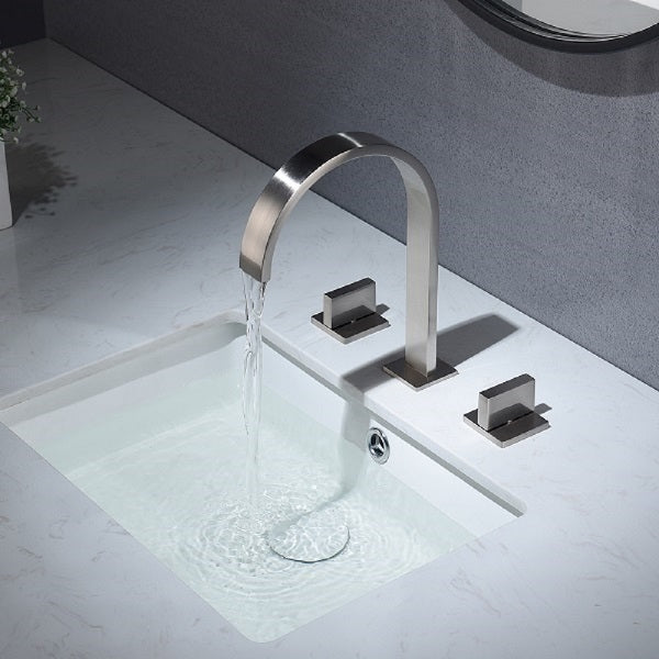 Cascada Brushed Nickel Waterfall Bathroom Sink Faucet with Dual Square Knobs - Detail View