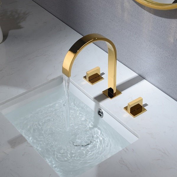 Cascada Polished Gold Bathroom Sink Faucet, Waterfall Spout with Dual Handles - Side View