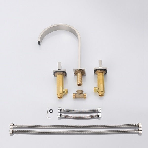 Cascada Brushed Nickel Waterfall Bathroom Sink Faucet with Dual Square Knobs - Close-Up