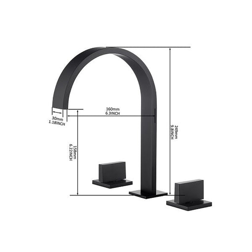 Cascada Matte Black Waterfall Bathroom Sink Faucet with Dual Square Knobs - Side View