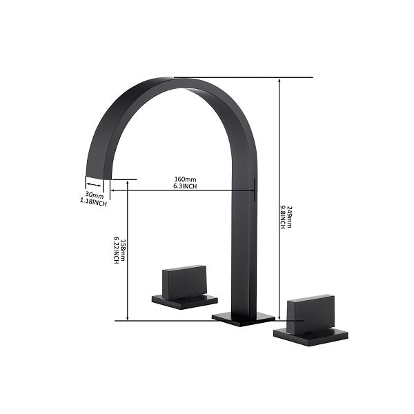 Cascada Matte Black Waterfall Bathroom Sink Faucet with Dual Square Knobs - Side View