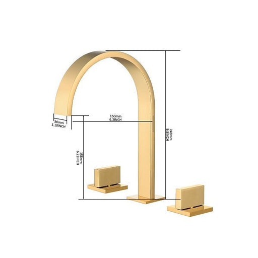 Cascada Brushed Gold Waterfall Sink Faucet with Dual Square Handles - Side View