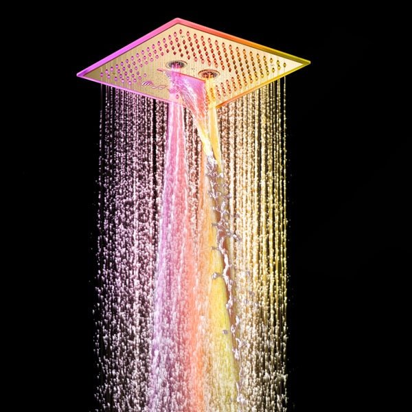 Cascada Davos 16" Brushed Gold LED Music Shower System - Detail View