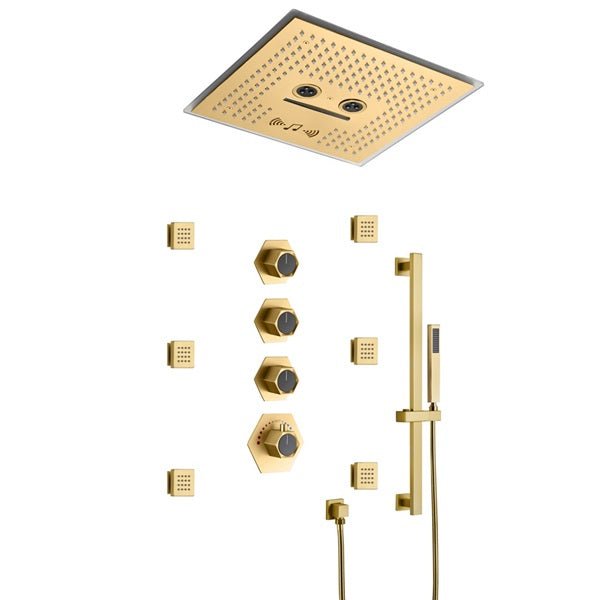 Cascada Davos 16" Brushed Gold LED Music Shower System - Features