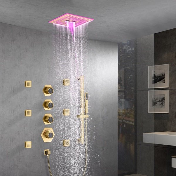 Cascada Davos 16" Brushed Gold LED Music Shower System