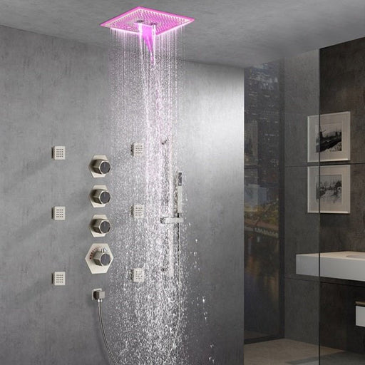 Cascada Davos 16" Brushed Nickel LED Music Shower System