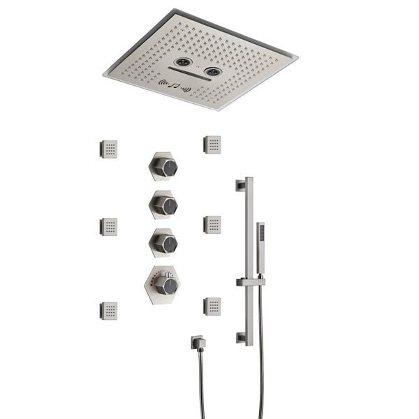 Cascada Davos 16" Brushed Nickel LED Music Shower System - Features