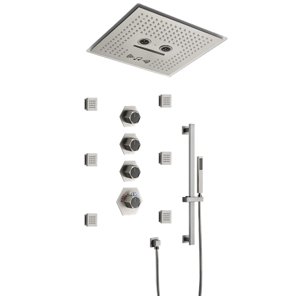 Cascada Davos 16" Brushed Nickel LED Music Shower System - Dimensions