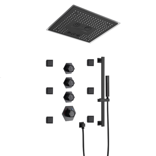 Cascada Davos 16" Matte Black LED Music Shower System - Features