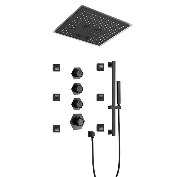 Cascada Davos 16" Matte Black LED Music Shower System - Installation View