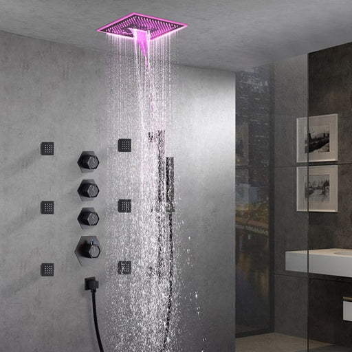 Cascada Davos 16" Matte Black LED Music Shower System
