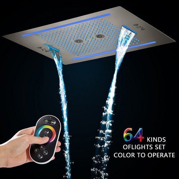 Cascada Florence 23"x31" Brushed Nickel Bluetooth LED Showerhead Shower Head - Dimensions