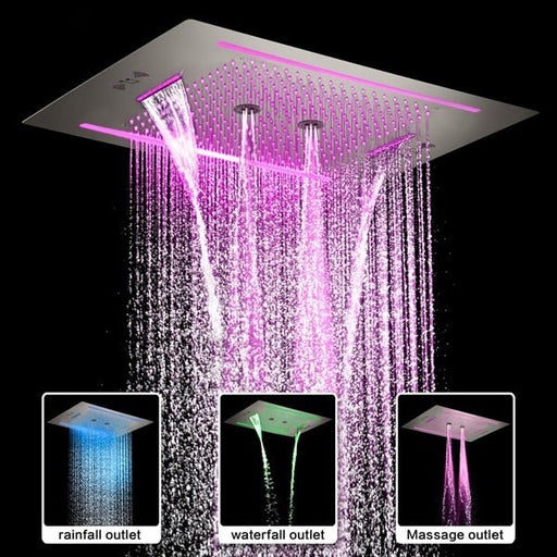 Cascada Florence 23"x31" Brushed Nickel Music LED Shower System - Side View