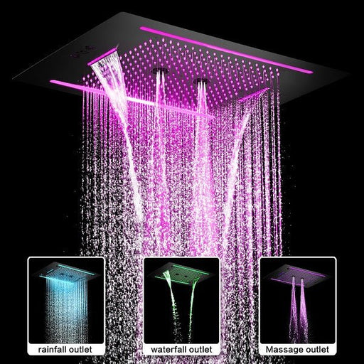 Cascada Florence 23"x31" Matte Black Music LED Shower Head - Side View
