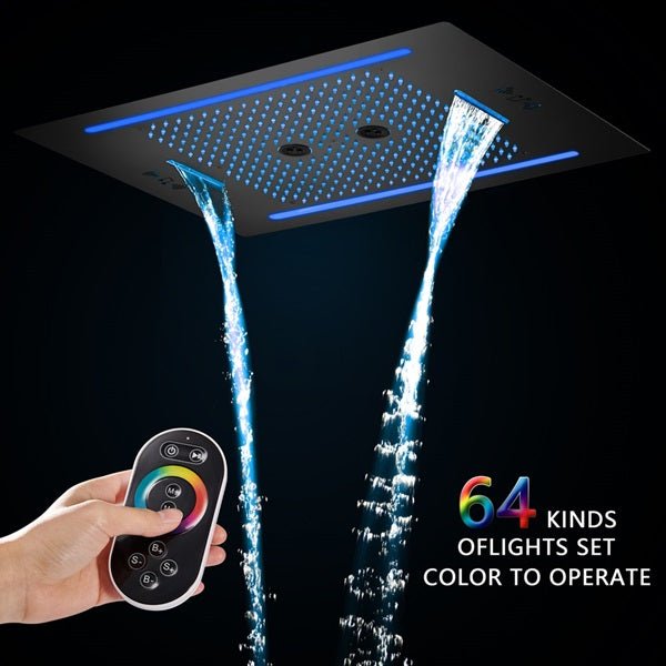 Cascada Florence 23"x31" Matte Black Music LED Shower System - Installation View