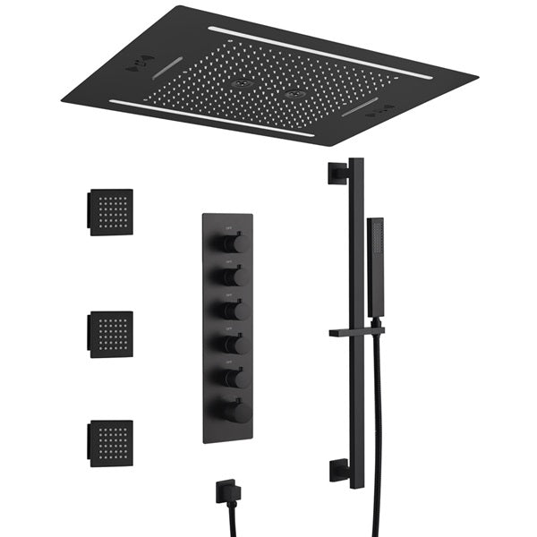 Cascada Florence 23"x31" Matte Black Music LED Shower System - View 9