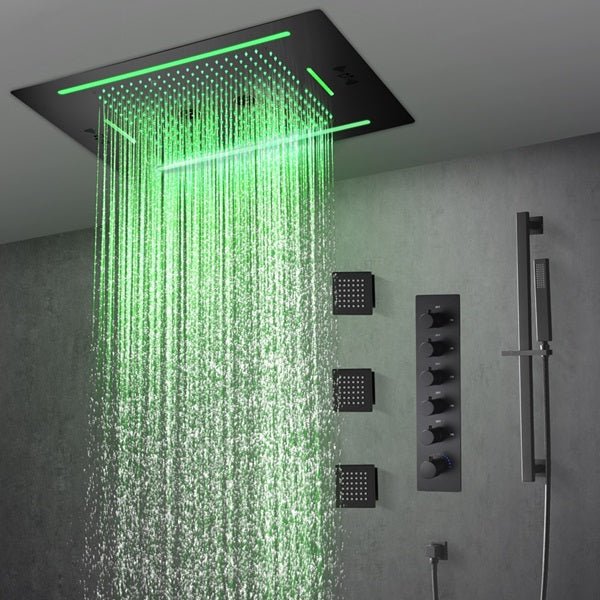 Cascada Florence 23"x31" Matte Black Music LED Shower System - View 12