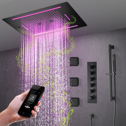 Cascada Florence 23"x31" Matte Black Music LED Shower System