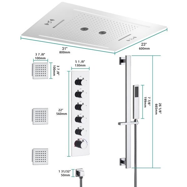 Cascada Florence 23"x31" Music LED Shower System - Dimensions