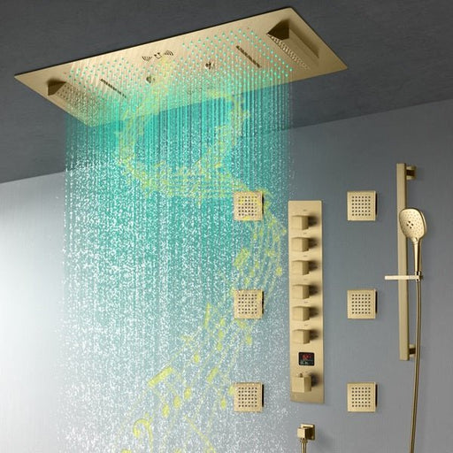 Cascada Genoa 16"x36" Brushed Gold Music LED Digital Shower System