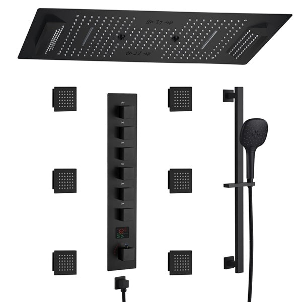 Cascada Genoa 16"x36" Matte Black Music LED Digital Shower System - View 12