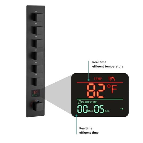 Cascada Genoa 16"x36" Matte Black Music LED Digital Shower System - Detail View